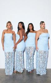 Sabine Maxi Dress - 3D Sequin Floral Strapless in Sky Blue