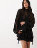 Lace Mini Dress With Blouson Sleeve And Hem Detail In Black