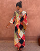 Never Fully Dressed Mabel Plisse Three Quarter Length Sleeve Satin Midi Dress In Patchwork Print