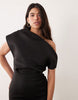 Dramatic Neckline Midi Dress In Black Scuba-Style Fabric
