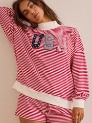 USA Stripe Mockneck Pullover