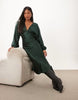 Nobody'S Child Petite Allura Satin Balloon Sleeve Plunge Neck Maxi Dress In Dark Green