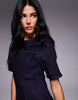 Cinched Waist Structured Denim Mini Dress In Rinse Wash