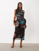 High Neck Printed Mesh Maxi Dress