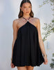 Noughts & Kisses Cotton Beaded Strap Detail Open Lace Up Back Mini Dress In Black
