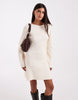 Vero Moda Long Sleeve Boat Neck Knitted Mini Dress In Cream