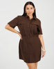Brave Soul Collared Button Down Mini Shirt Dress In Chocolate