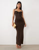 Tiger Mist Ginny Corset Detail Drape Waist Maxi Dress In Chocolate