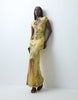 Printed Stretch Chiffon Maxi Dress With Mandarin Collar In Botanical Print
