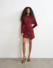 Topshop Long Sleeve Tuck Side Mini Dress In Burgundy