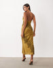 Lace Applique Satin Maxi Slip In Olive Green