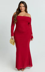 Bethanie Maxi Dress - Off The Shoulder Mesh Dress in Red