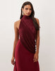 Plisse Contrast Draped Halter Neck Maxi Dress