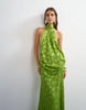 Topshop Halter Neck Tucked Side Maxi Dress With Burnout Square Print Detail In Green