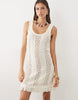 Crochet Knit Fringe Mini Dress In Ecru