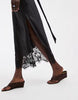 Satin Scoop Neck Column Maxi Dress With Lace Hem And Scarf In Black