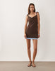 Mango Double Layer Tie Shoulder Mini Dress In Brown And Blue