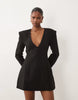 Bardot Plunge Neck Shoulder Pad Tailored Blazer Mini Dress In Black