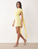Mesh Cape Draped Mini Dress In Lemon