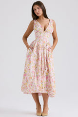 pink meadow print cotton corset sundress