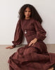 Shirred Poplin Maxi Dress In Burgundy Check