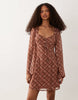 Wednesday'S Girl Floaty Angel Sleeve Dress In Brown Tartan