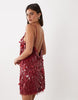 Embellished Beaded Mini Dress In Deep Red