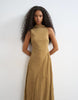 Topshop Crinkle Tuck Side Twist Shoulder Bubble Hem Maxi Dress In Camel