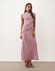 Shoulder Pad Column Maxi Dress With Cut Out Side In Pink