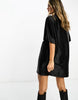 Satin Oversized Mini Tshirt Dress In Black