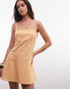 Cotton Linen Cami Mini Sundress With Shaped Bust In Orange Spritz