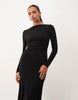 Long Sleeve Twist Hardware Detail Midi Dress In Black