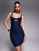 Vesper Sweetheart Neck Mini Dress With Tie Front In Navy