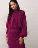 High Neck Drape Chiffon Maxi Dress With Neck Tie In Purple