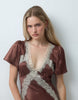 Reclaimed Vintage Satin Maxi Tea Dress With Lace Trim In Brown
