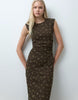 Mango Plisse Sleeveless Midi Dress In Brown Floral Print
