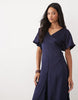 V Neck Satin Midi Tea Dress In Navy