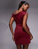 Off Shoulder Sculpted Mini Dress In Burgundy Scuba-Style Fabric