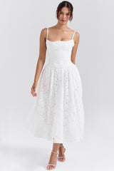 white broderie anglais midi skirt