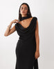 Draped Off Shoulder Scarf Detail Double Layer Maxi Dress In Black