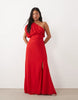 Tfnc Petite Chiffon One Shoulder Draped Thigh Split Maxi Dress In Red