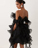 Asos Luxe Textured Organza Wired Ruffle Off Shoulder Mini Dress In Black