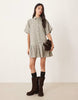 Boxy Shirt Mini Dress With Dropped Waist In Mono Check