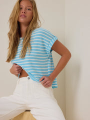 Hattie Stripe Roll Sleeve Crew