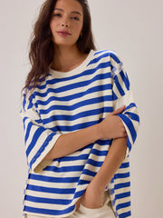 Alba Oversized Stripe Lace Trim Top