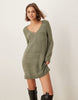 Jdy V-Neck Knitted Mini Dress In Dark Green