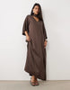 Pretty Lavish Satin Choker Detail Kimono Sleeve Full Maxi Dress In Chocolate