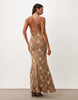 Embroidered Crochet Maxi Dress With Cut Outs In Brown
