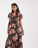 Free People Forsythia Ruffle Sleeve Boho Maxi Dress In Pink Brown Floral