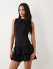 Fashionkilla Exclusive Cotton Rich Sleeveless Drop Waist Ruffle Hem Mini Dress In Black